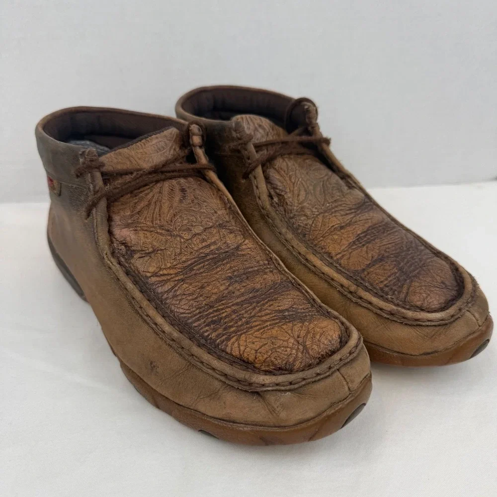 Twisted X Mens Driving Moc Brown Leather Embossed Floral Chukka Boots WDM0079 9M